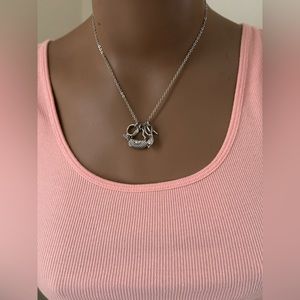 Lia Sophia 3 charm silver necklace 16” (to 19” -adjustable)